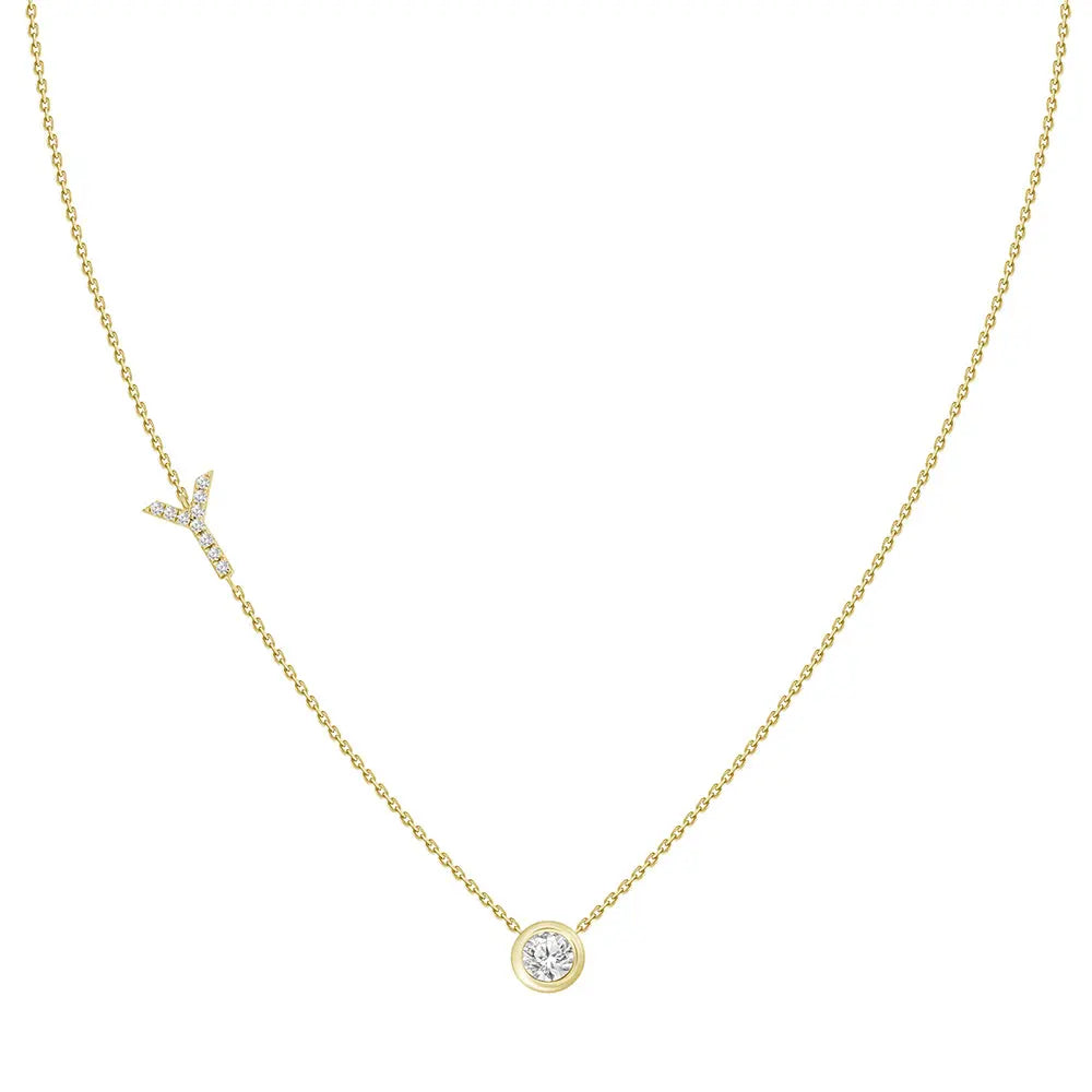 Pavé Diamond Initial Necklace, Letter Y, in 18K Yellow Gold | JJ Jewelry Miami