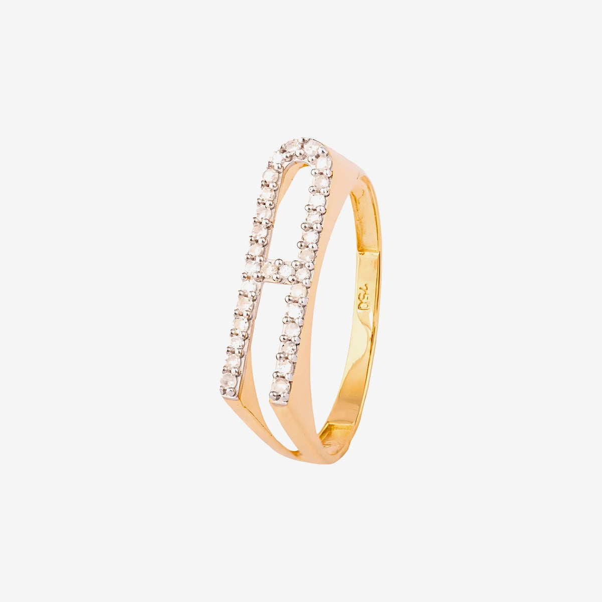 Pavé Diamond Letter Ring, Letter A in 18K Yellow Gold | JJ Jewelry