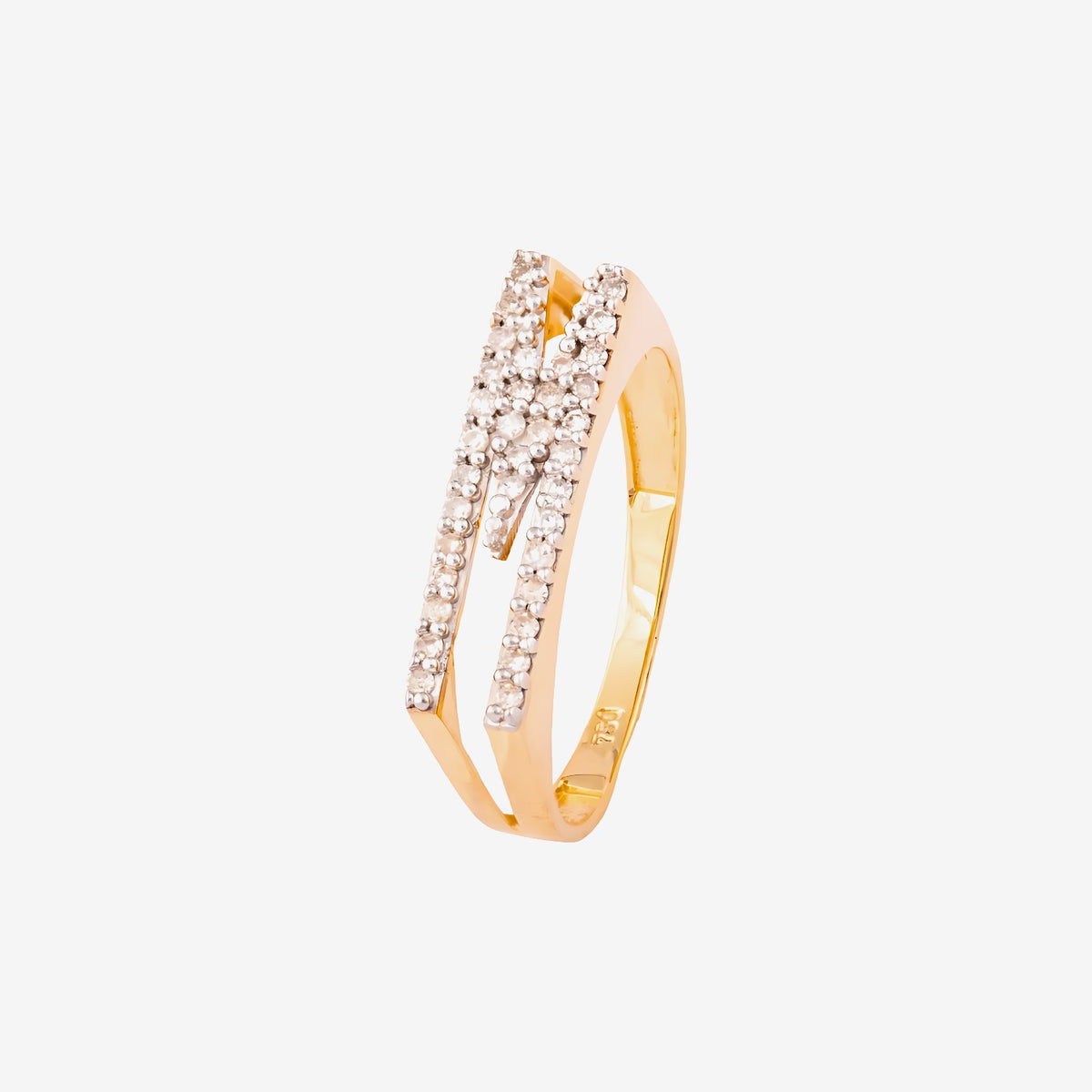 Pavé Diamond Letter Ring, Letter M in 18K Yellow Gold | JJ Jewelry