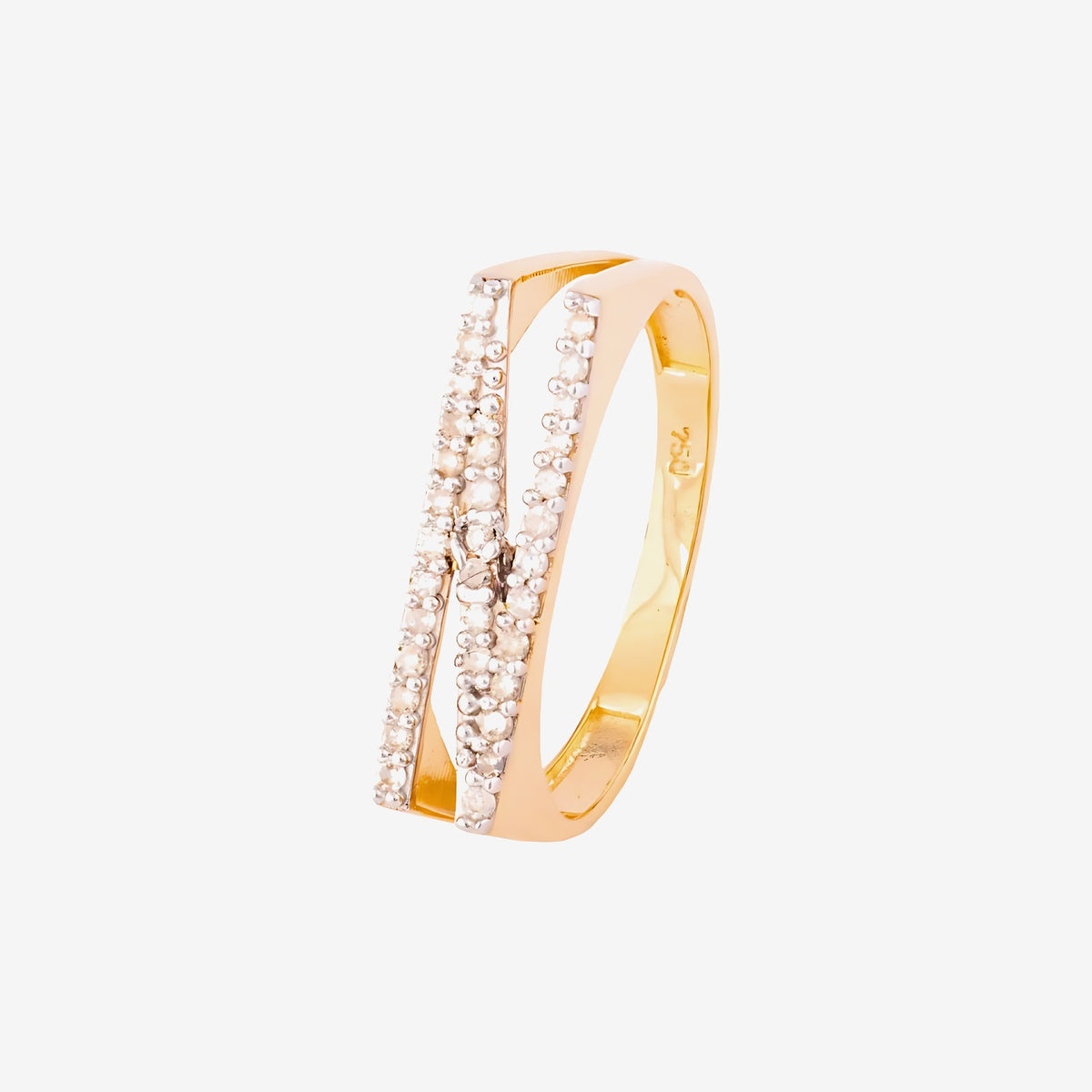 Pavé Diamond Letter Ring, Letter N in 18K Yellow Gold | JJ Jewelry