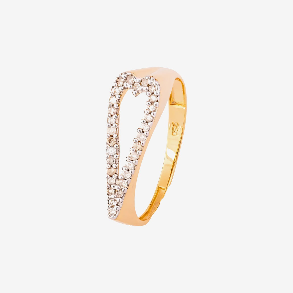 Pavé Diamond Letter Ring, Letter Heart in 18K Yellow Gold | JJ Jewelry