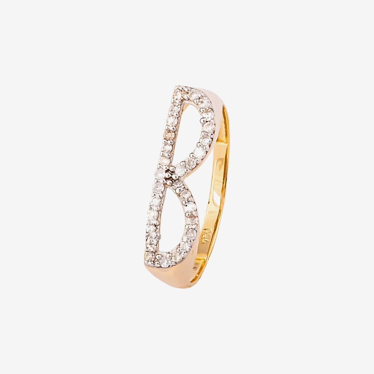 Pavé Diamond Letter Ring, Letter B in 18K Yellow Gold | JJ Jewelry