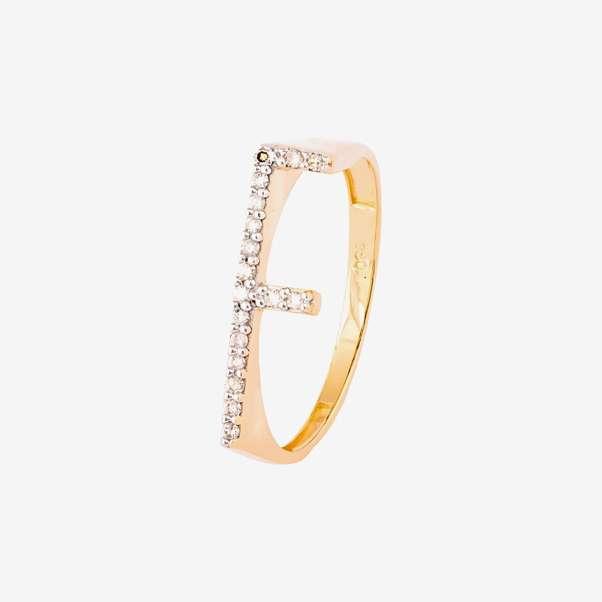 Pavé Diamond Letter Ring, Letter F in 18K Yellow Gold | JJ Jewelry