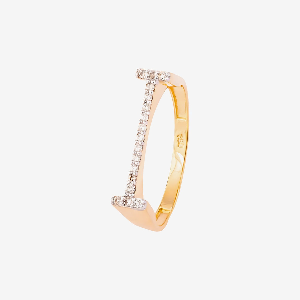 Pavé Diamond Letter Ring, Letter I in 18K Yellow Gold | JJ Jewelry