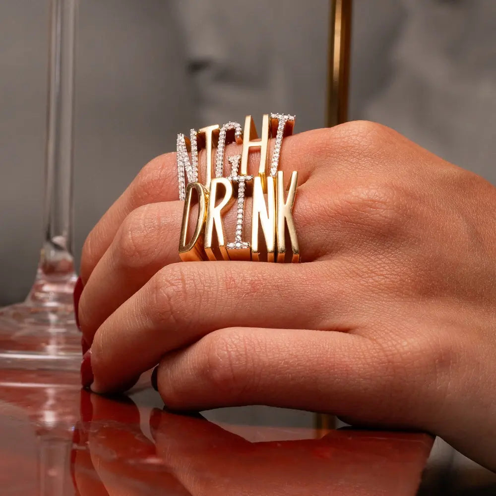 Pavé Diamond Letter Ring, lifestyle view 4 | JJ Jewelry