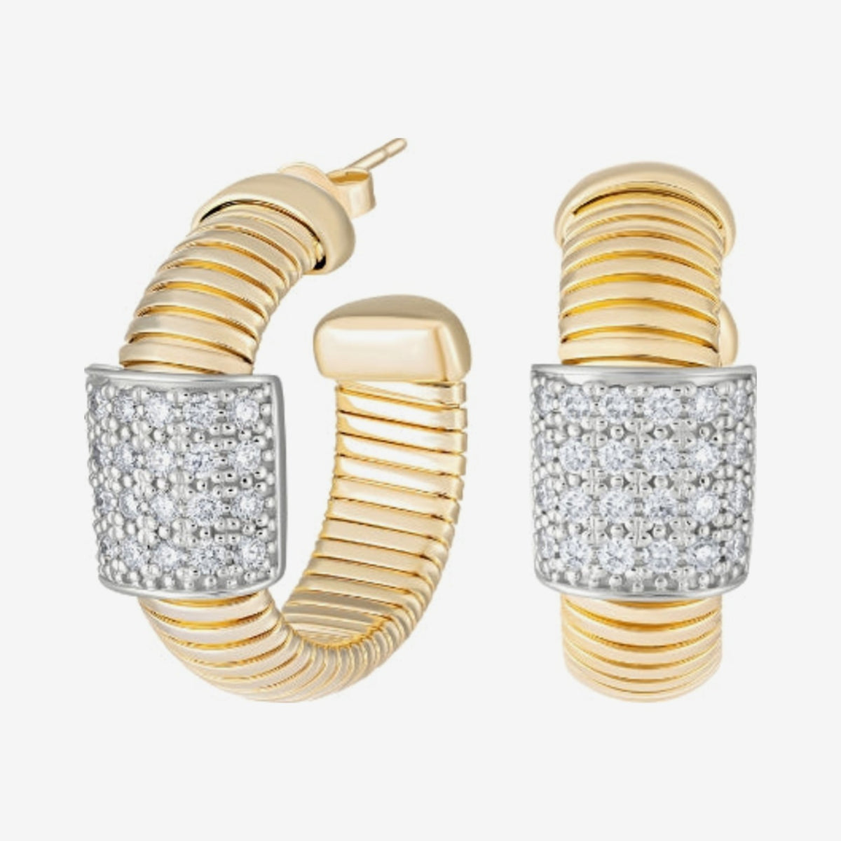 Pavé Diamond Snake Hoop Earrings in 18K Yellow Gold | JJ Jewelry Miami