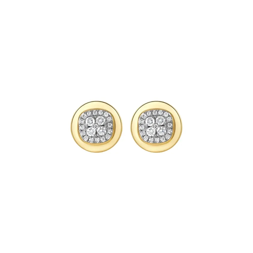 Pavé glow diamond stud earrings in 18K yellow and white gold by JJ Jewelry