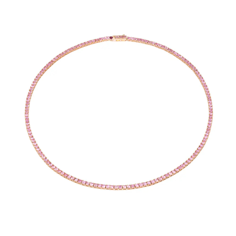 Pink Sapphire Tennis Necklace in 14K Rose Gold, 12.0 carats | JJ Jewelry Miami