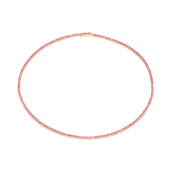 Pink Sapphire Tennis Necklace in 14K Rose Gold, 7.0 carats | JJ Jewelry Miami