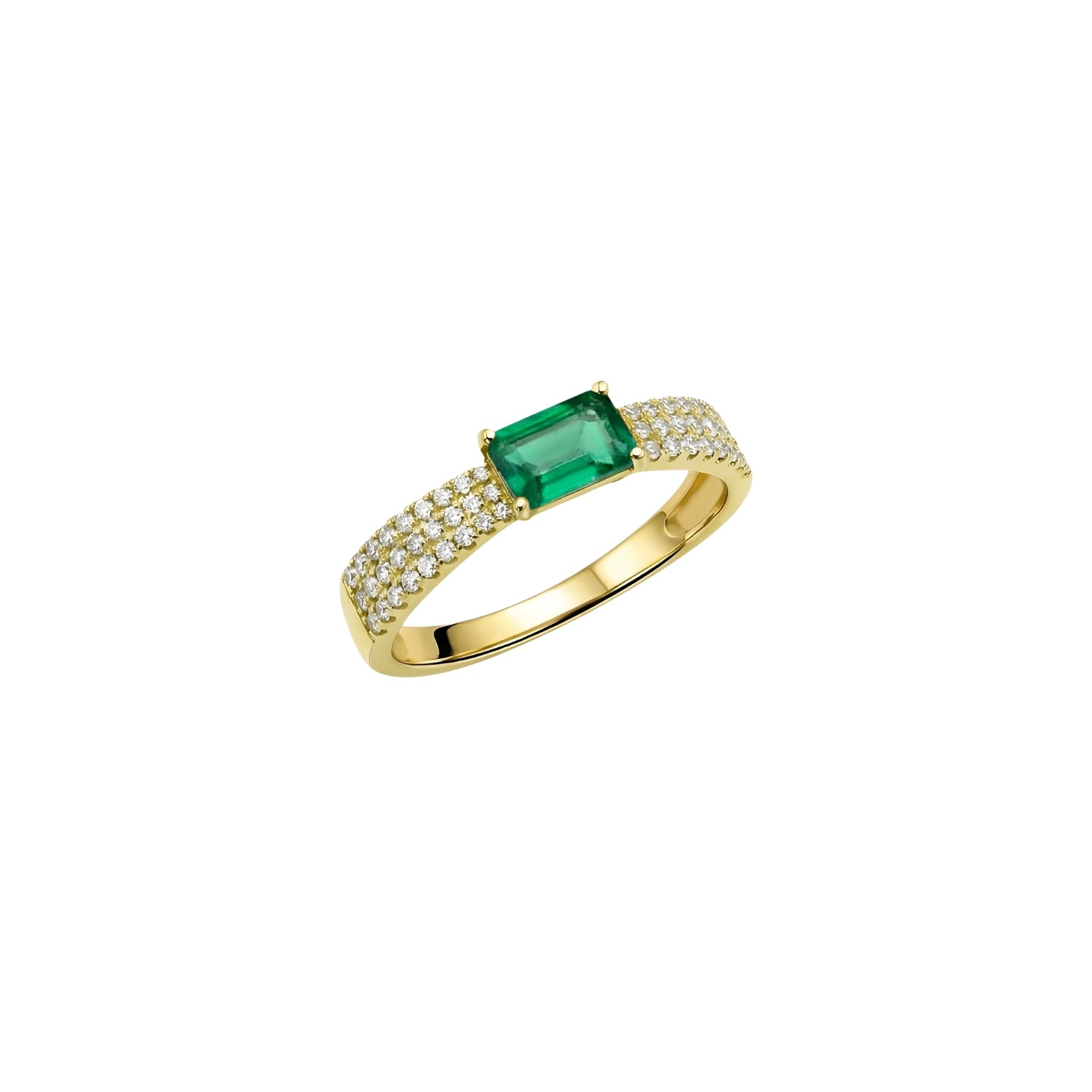 Rectangular emerald flat diamond ring in 18K gold – JJ Jewelry