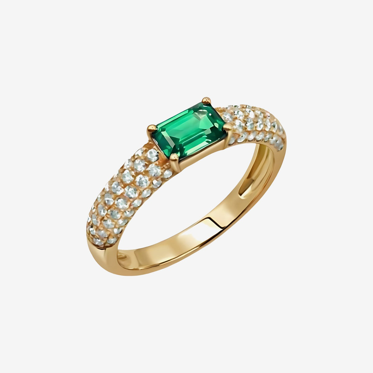 Rectangular Emerald Pavé Diamond Stackable Ring in 18K Yellow Gold | JJ Jewelry