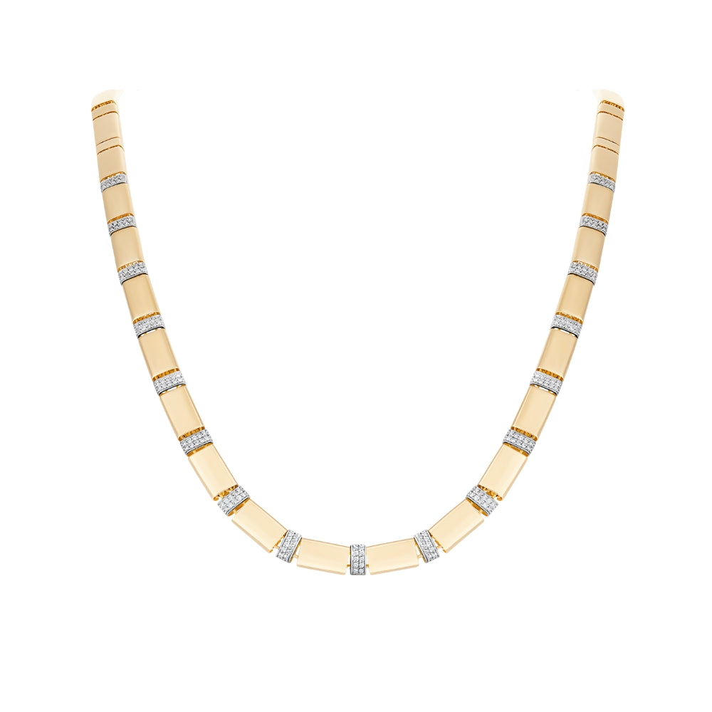 Rectangular Pavé Diamond Flex Link Necklace in 18K Yellow Gold | JJ Jewelry Miami