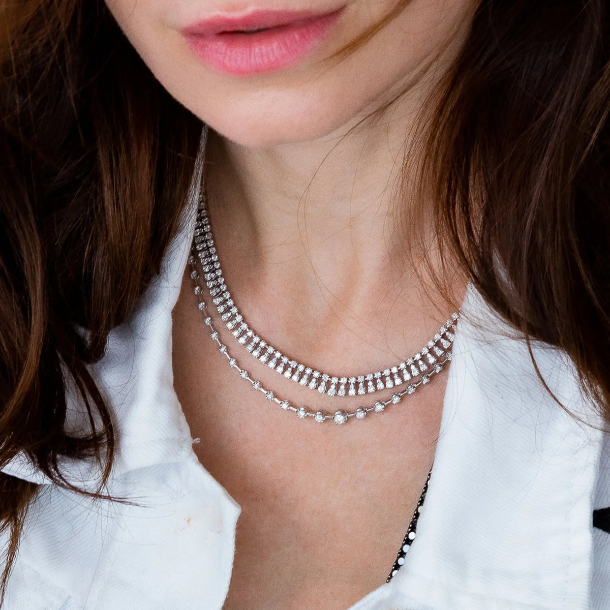 Renata Graduated Diamond Tennis Necklace in 18K Gold, view 4 | JJ Jewelry Miami