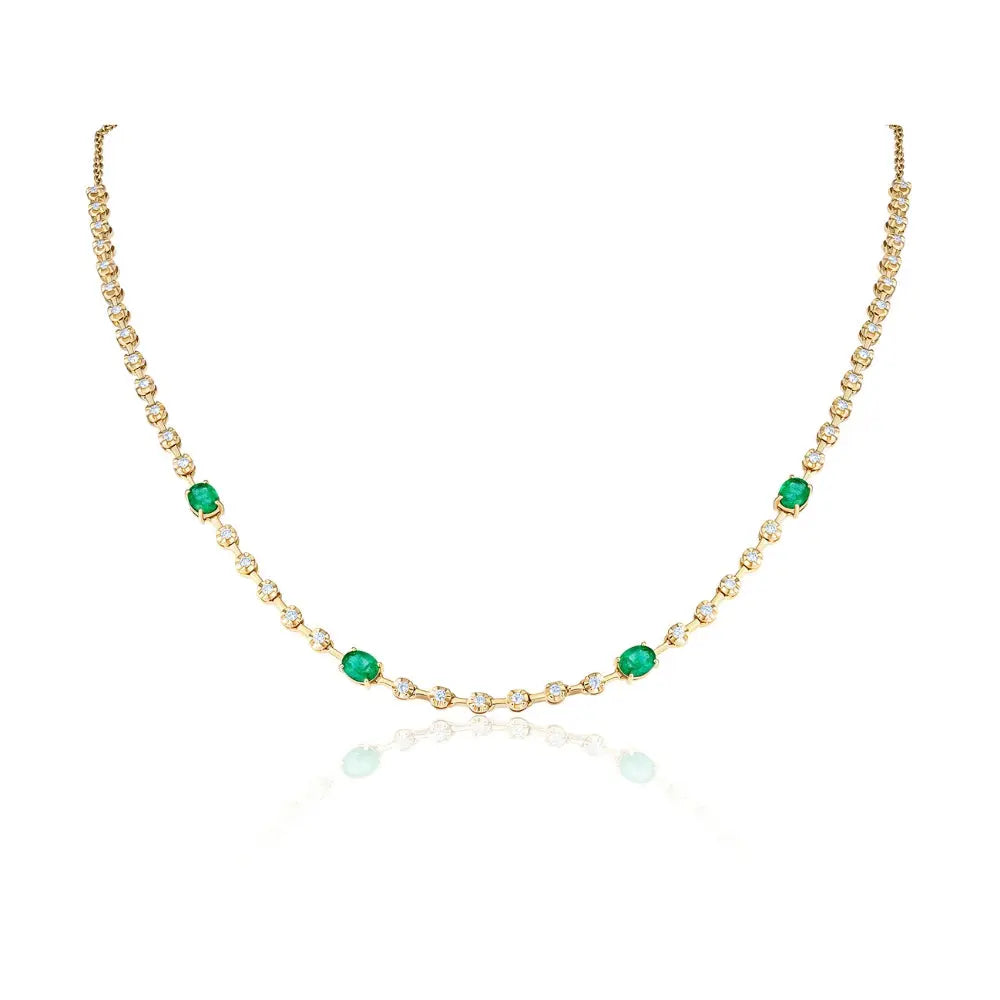 18K yellow gold emerald and diamond tennis necklace fine jewelry