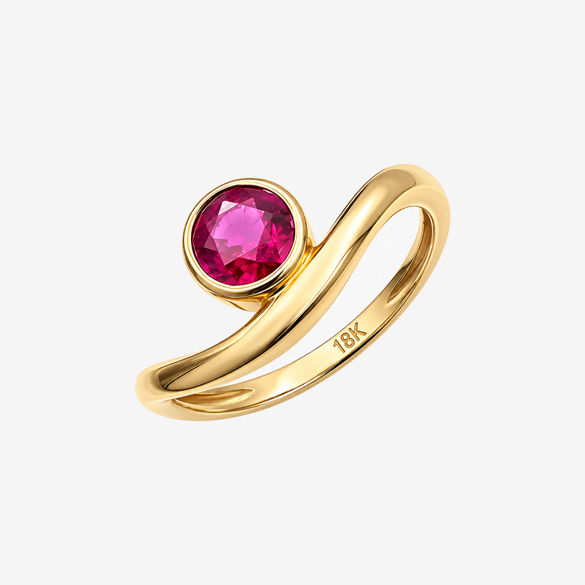 Round Ruby Bezel-Set Ring in 14K Yellow Gold | JJ Jewelry