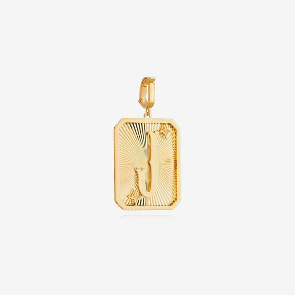 Small Initial Medal Pendant in 18K Yellow Gold, letter J | JJ Jewelry Miami