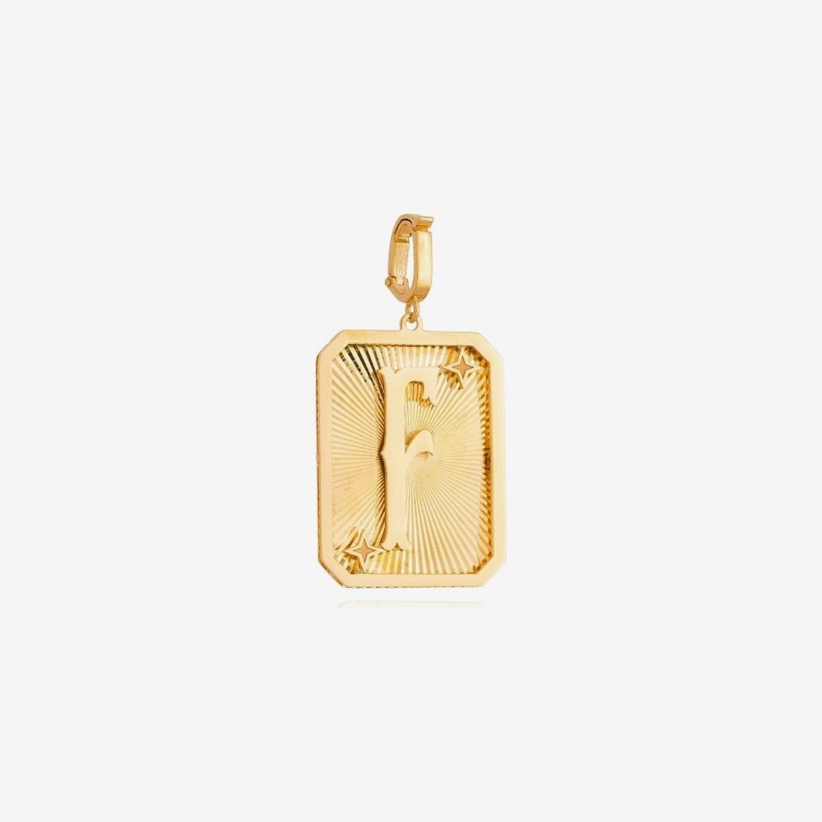 Small Initial Medal Pendant in 18K Yellow Gold, letter F | JJ Jewelry Miami