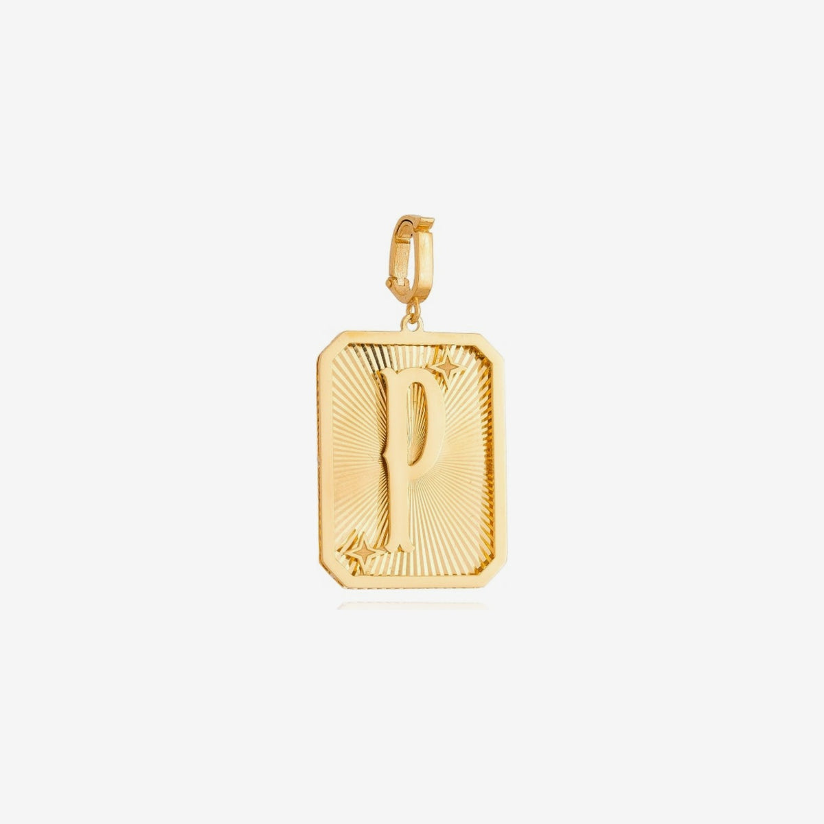 Small Initial Medal Pendant in 18K Yellow Gold, letter P | JJ Jewelry Miami