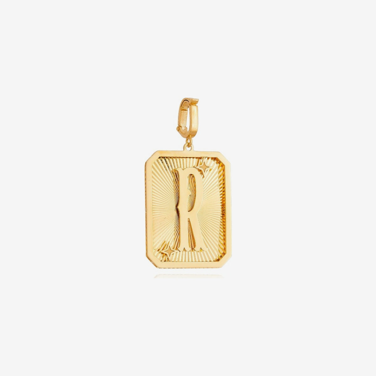 Small Initial Medal Pendant in 18K Yellow Gold, letter R | JJ Jewelry Miami
