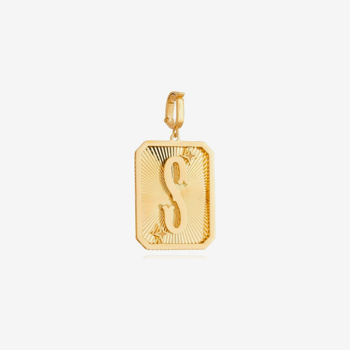 Small Initial Medal Pendant in 18K Yellow Gold, letter S | JJ Jewelry Miami