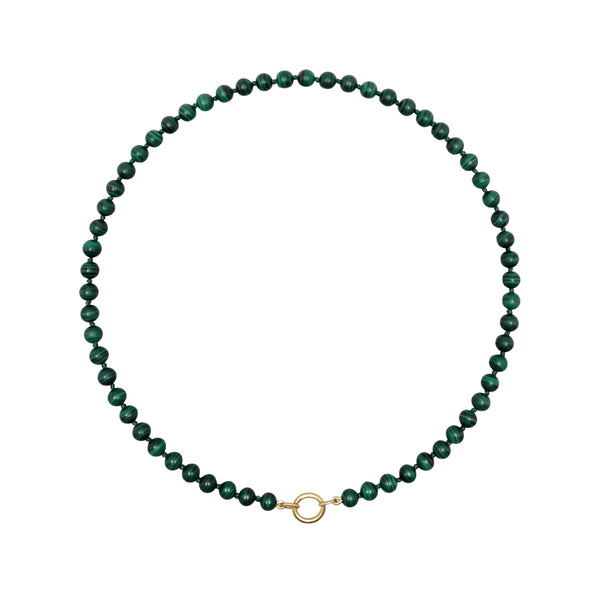 Small Malachite Bead Necklace with 14K Gold Connector | JJ Jewelry Miami