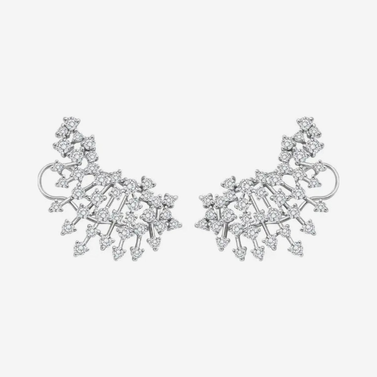Sparkle Diamond Ear Crawlers in 18K White Gold, gray background | JJ Jewelry Miami
