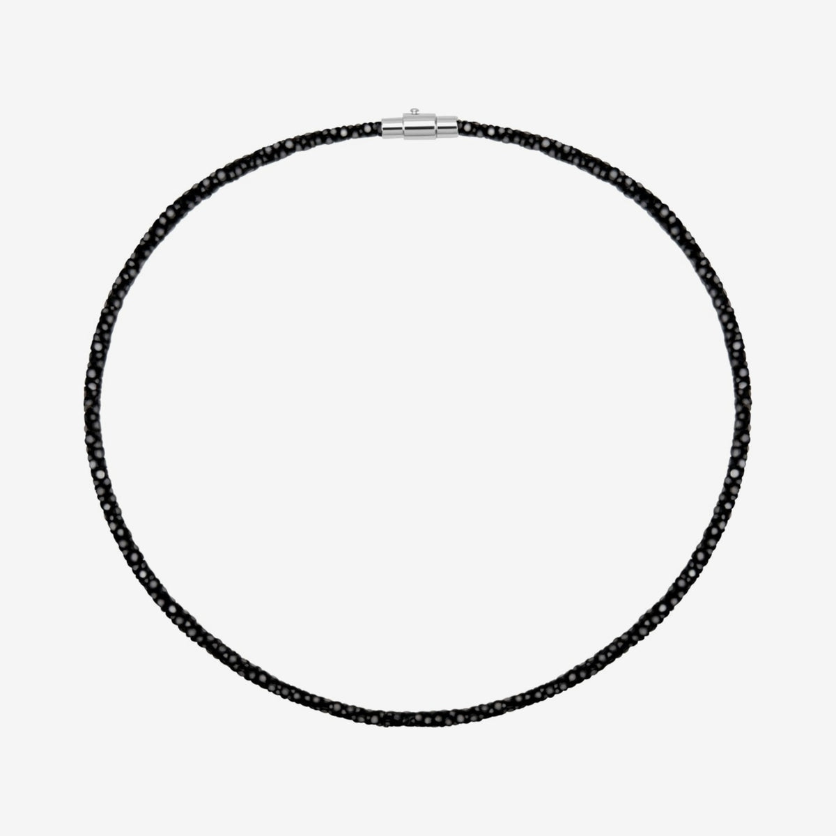 Stingray Cord Necklace with Silver Clasp, Dark Gray 15 in, gray background | JJ Jewelry Miami