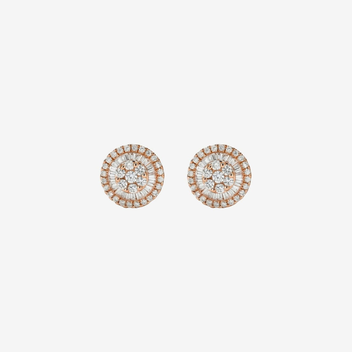 11mm Diamond Cluster Stud Earrings in 18K Rose Gold, gray background | JJ Jewelry Miami