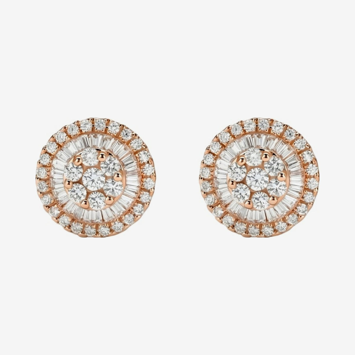 11mm Diamond Cluster Stud Earrings in 18K Rose Gold, gray background | JJ Jewelry Miami