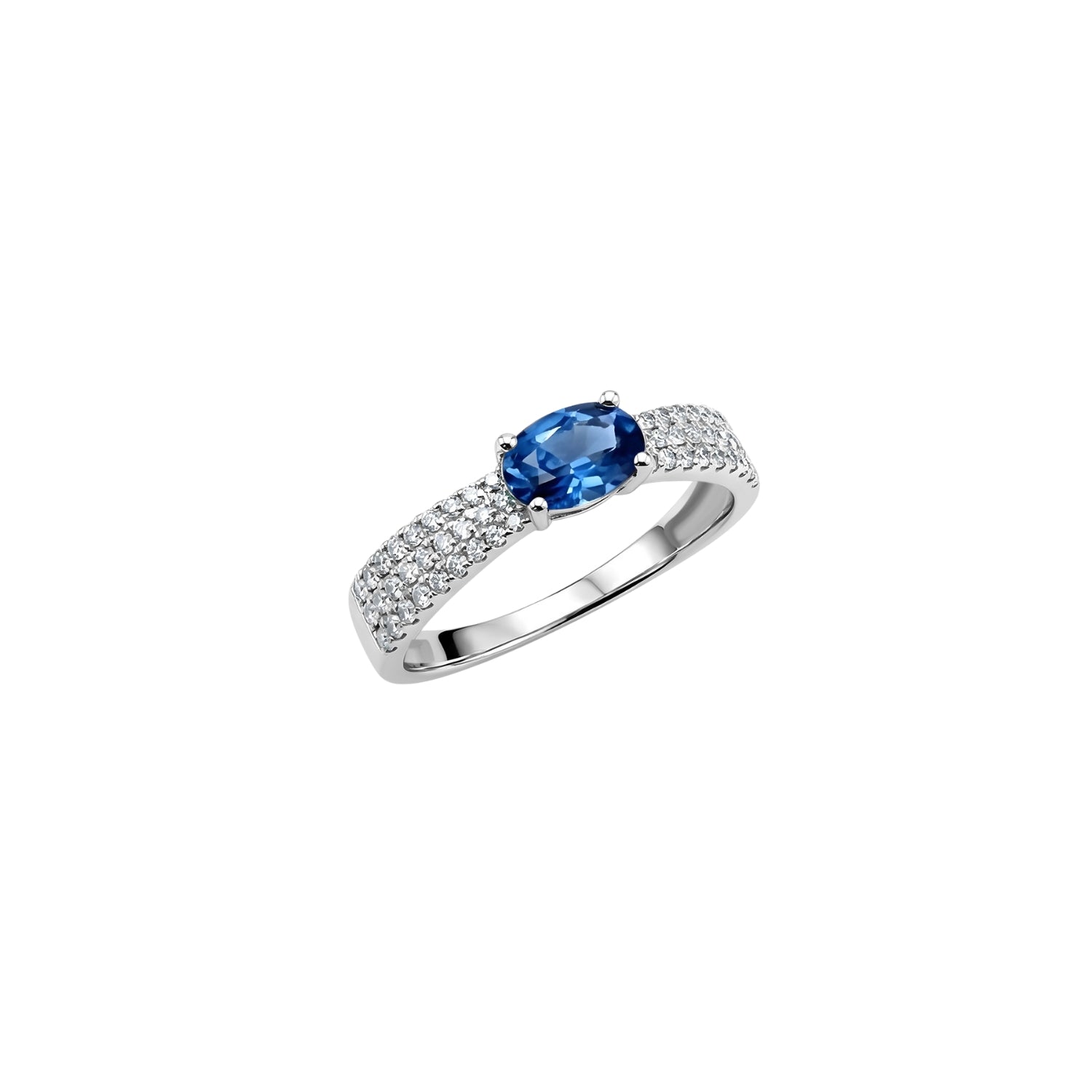 Oval Blue Sapphire Pavé Diamond Ring in 18K Yellow or White Gold