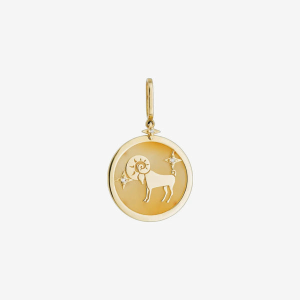 Aries Zodiac Pendant with Orange Quartz & Diamonds in 18K Yellow Gold, view 2 | JJ Jewelry Miami