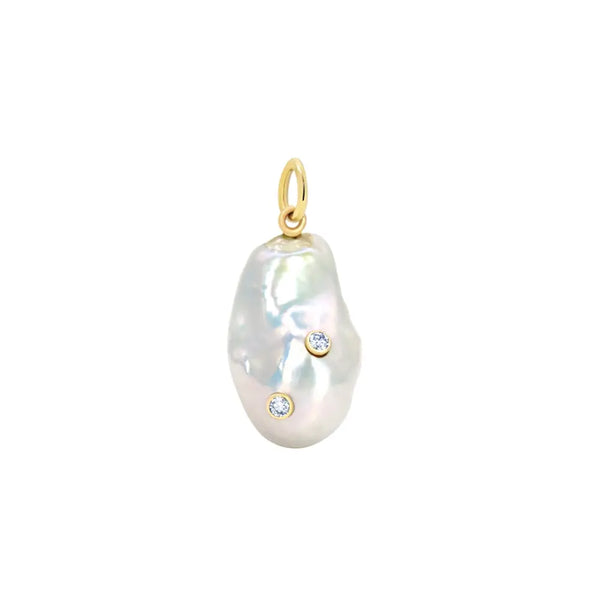 Baroque Pearl and Diamond Pendant in 14K Yellow Gold | JJ Jewelry