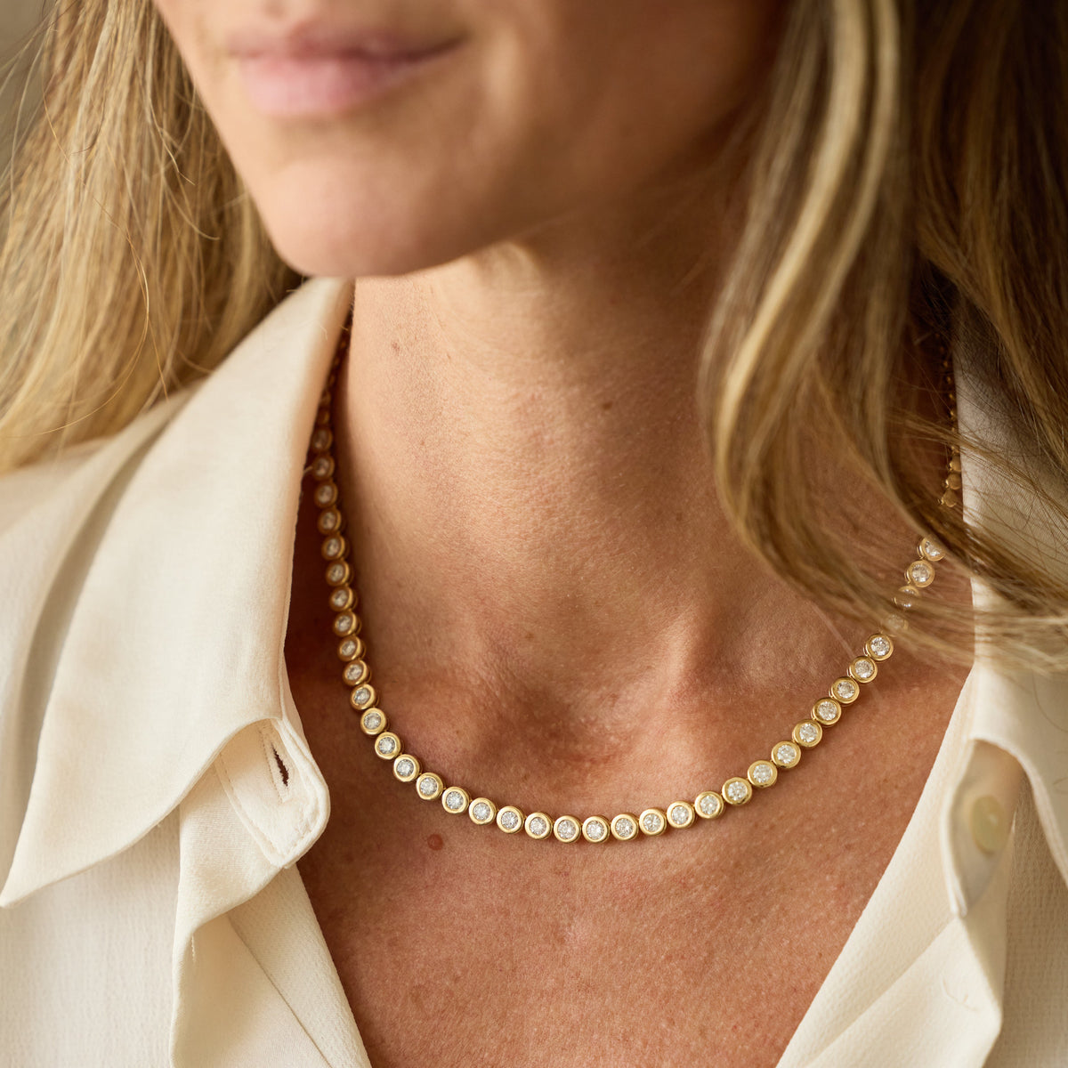 Bezel-Set Diamond Tennis Necklace