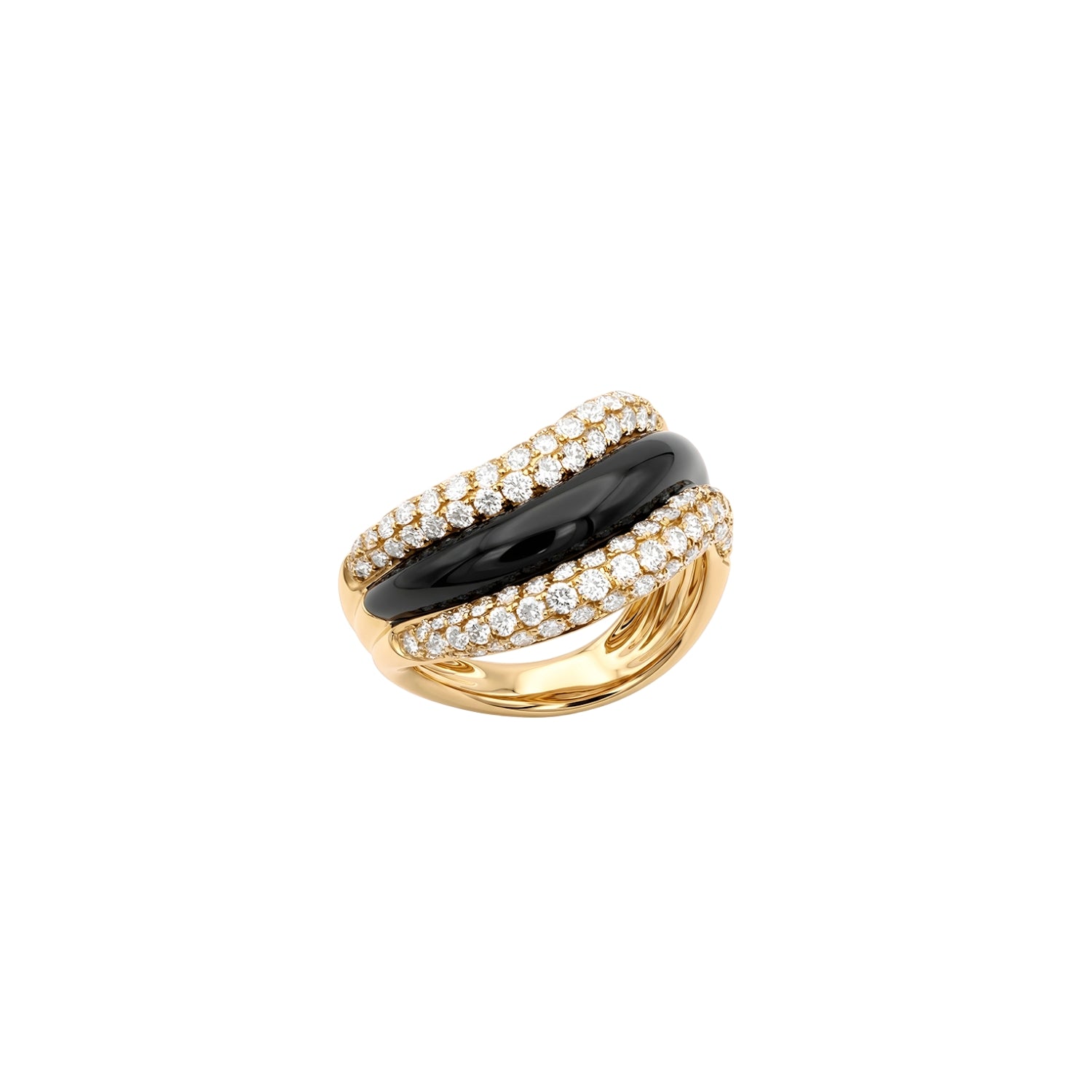 Black Agate & Diamond Cocktail Ring in 18K Yellow Gold | JJ Jewelry Miami