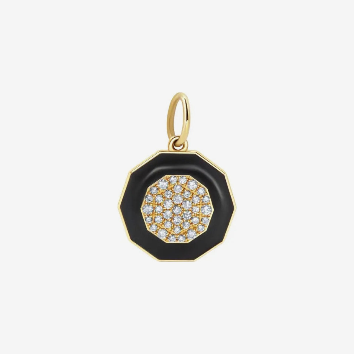 Black Enamel Octagon Pendant with Diamonds in 14K Yellow Gold, view 2 | JJ Jewelry Miami