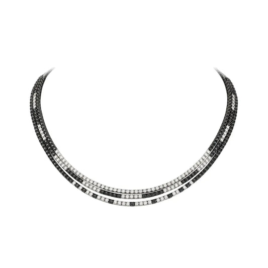 Black & White Diamond Layered Tennis Necklace Princess Jewelry Shop