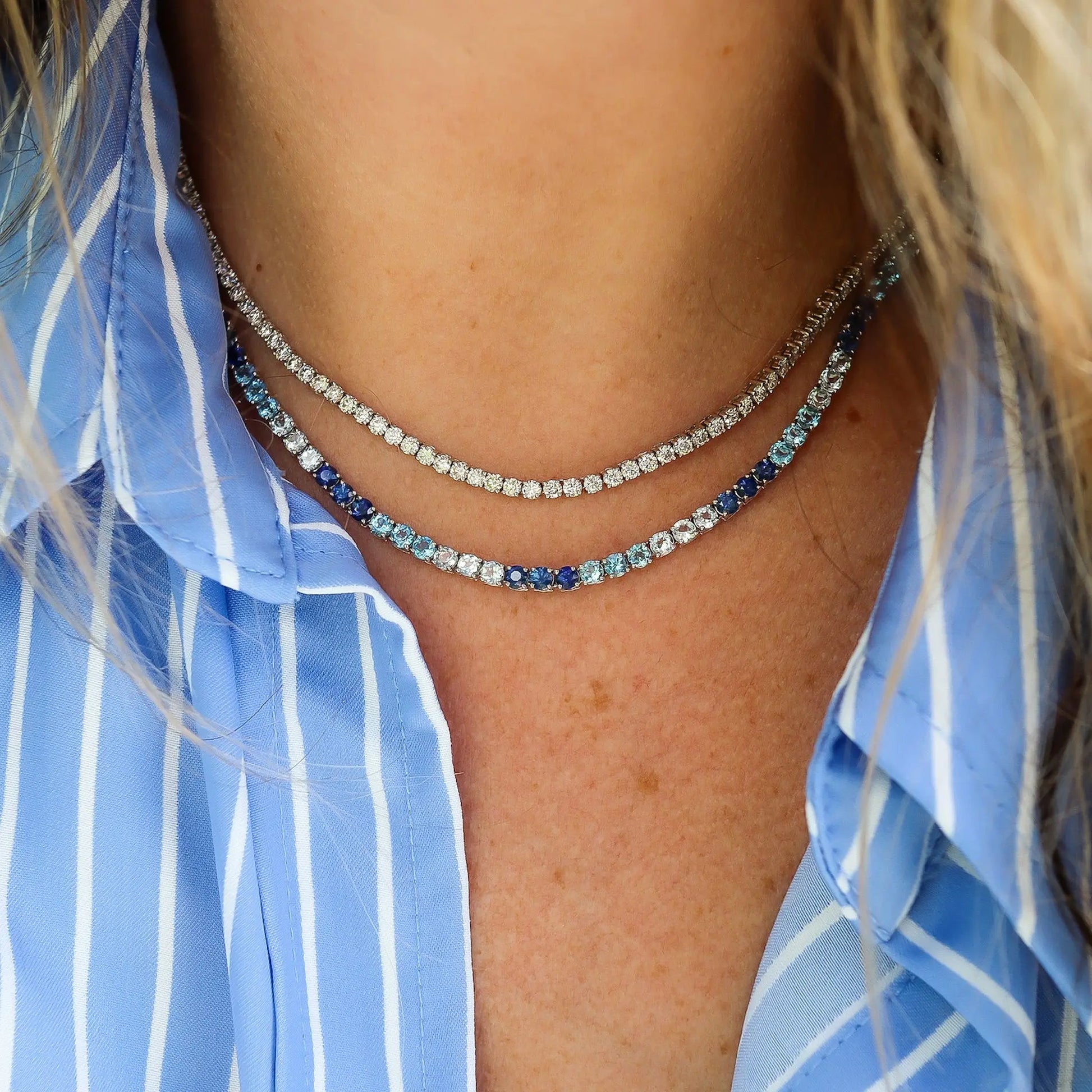 Blue Gradient Tennis Necklace Princess Jewelry Shop