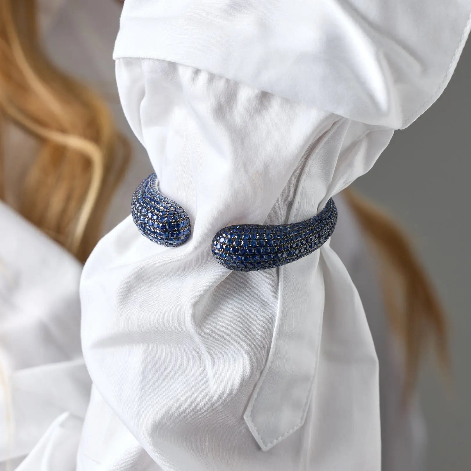   Blue Sapphire Cuff Bracelet in White Gold Princess Jewelry Shop
