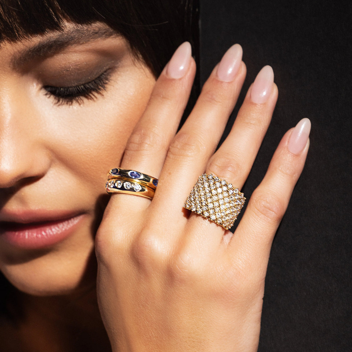 Blue Sapphire Flush-Set Dome Ring, lifestyle view 1 | JJ Jewelry