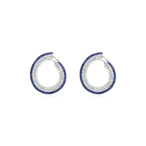 Blue Sapphire & Diamond Garland Earrings 18K White Gold | JJ Jewelry Miami