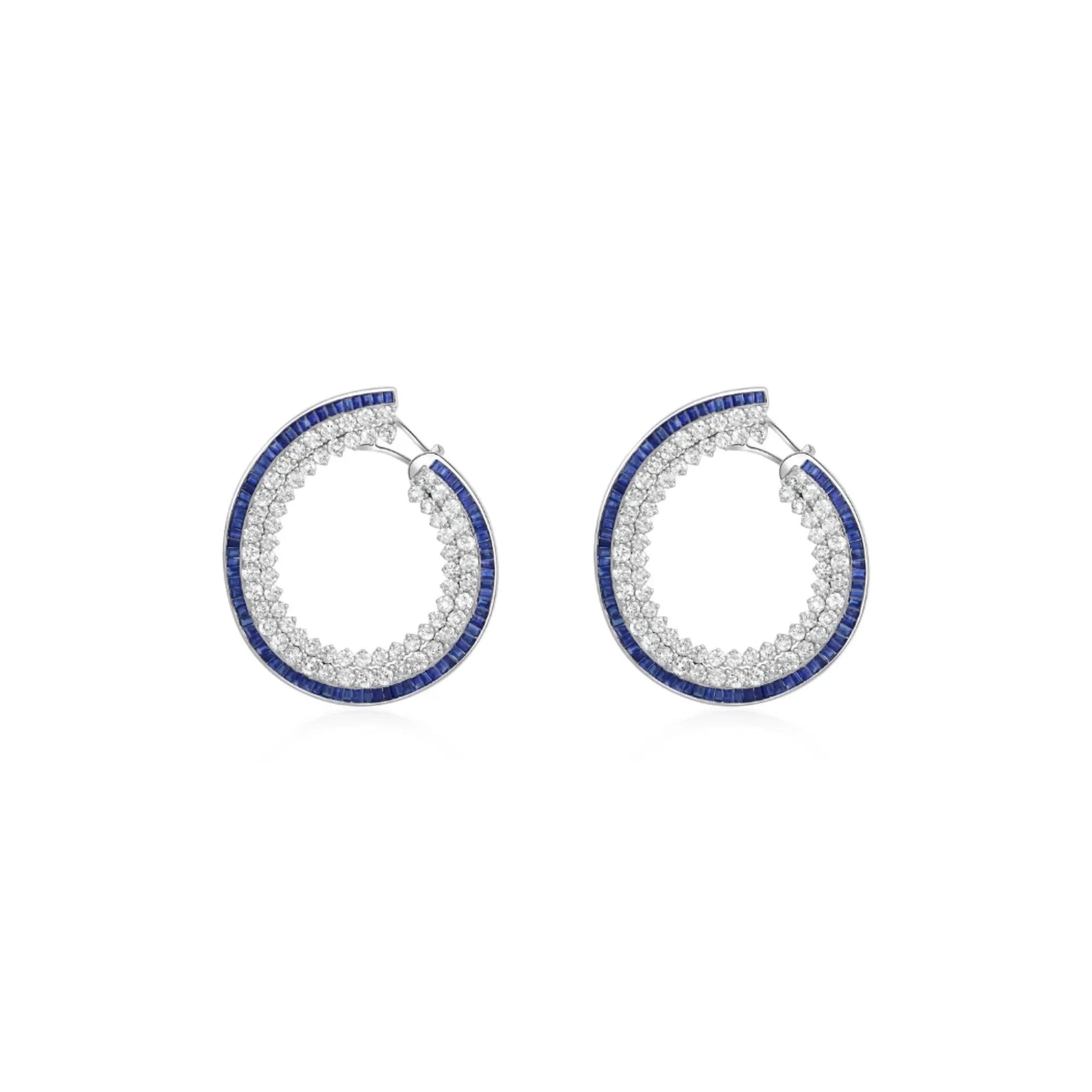 Blue sapphire and diamond garland earrings in 18K white gold by JJ Jewelry