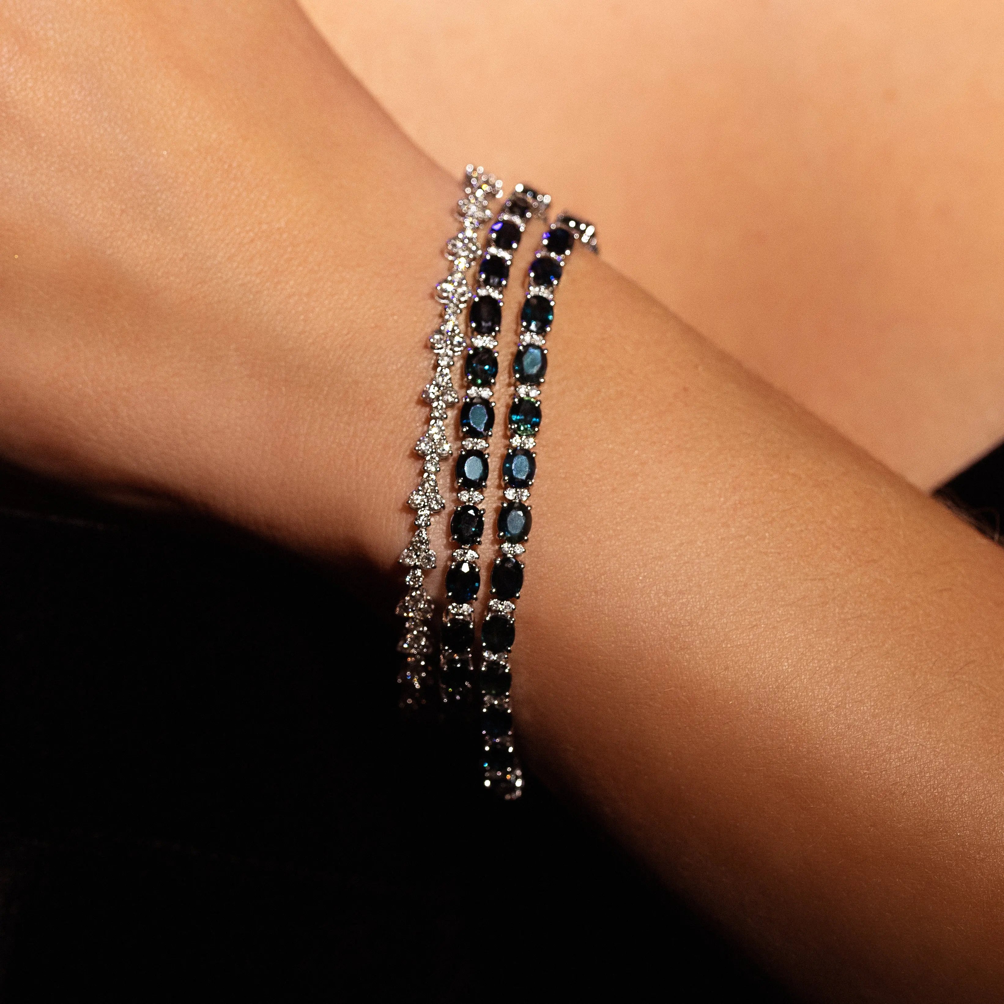 Oval Blue Sapphire & Diamond Bracelet-Princess Jewelry Shop