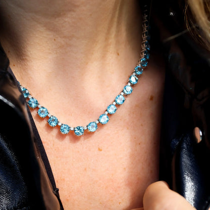 Blue Topaz and Diamonds Necklace Princess Jewelry Shop