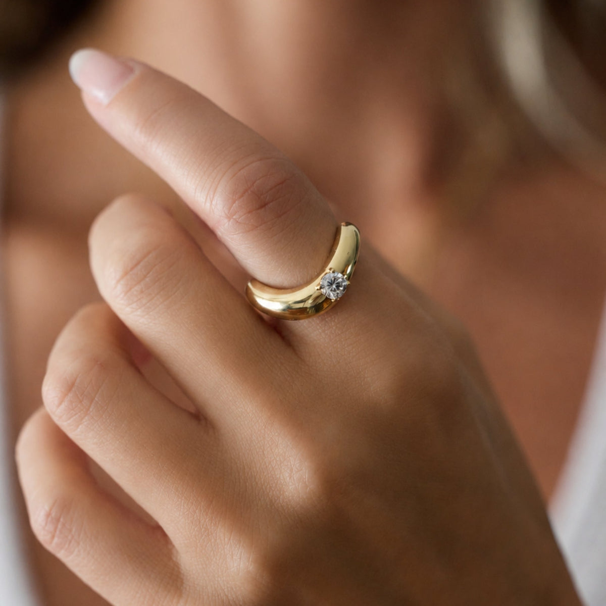 Bold Gold Diamond Open Band Ring, lifestyle view 2 | JJ Jewelry