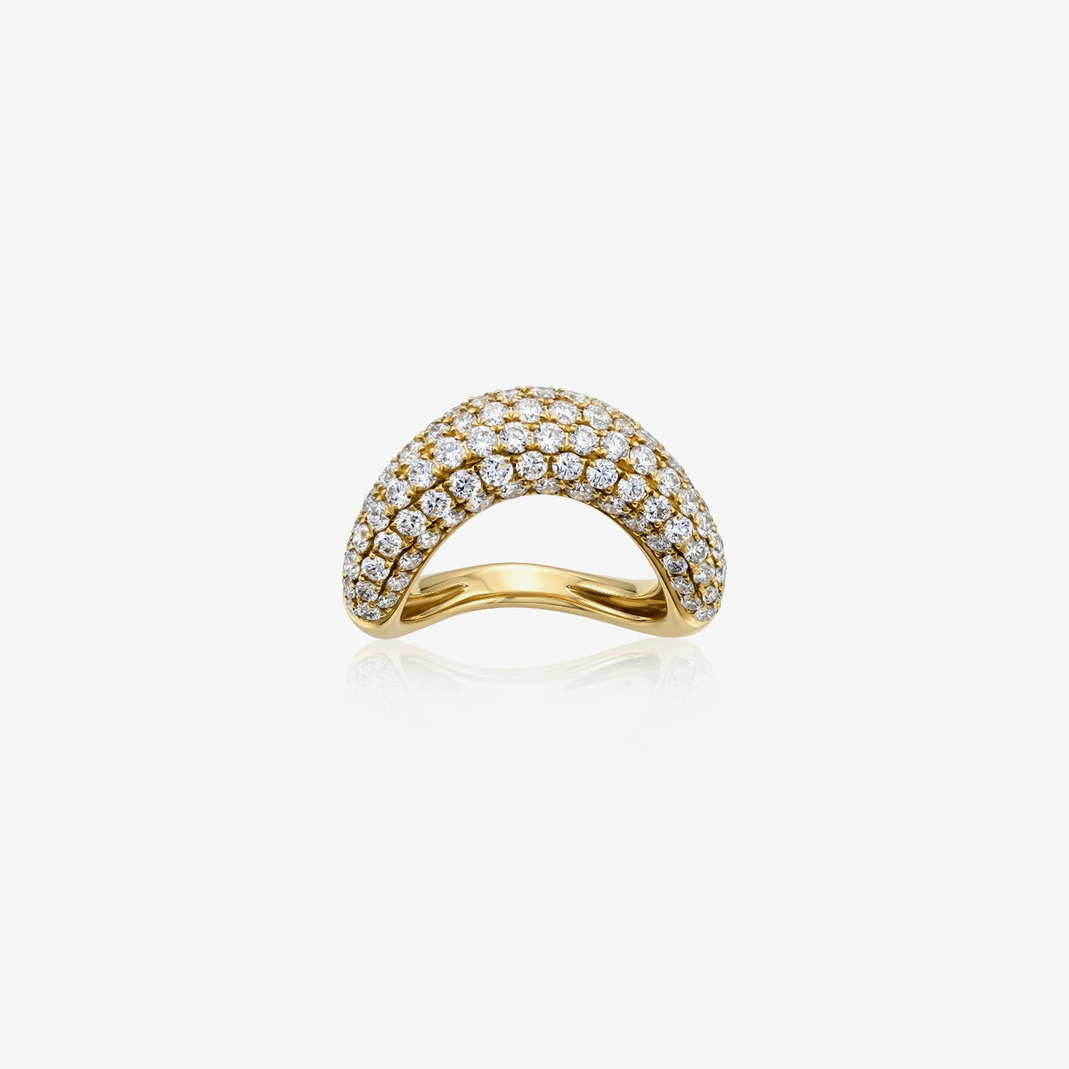 Bold Pavé Diamond Dome Ring in 18K Yellow Gold | JJ Jewelry Miami