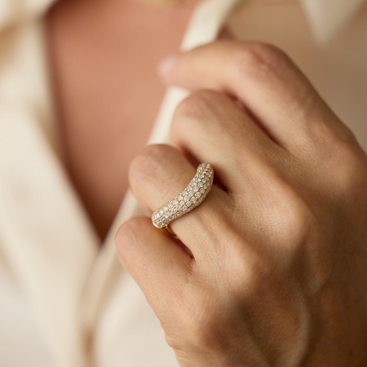 Bold Pavé Diamond Dome Ring in 18K Yellow Gold