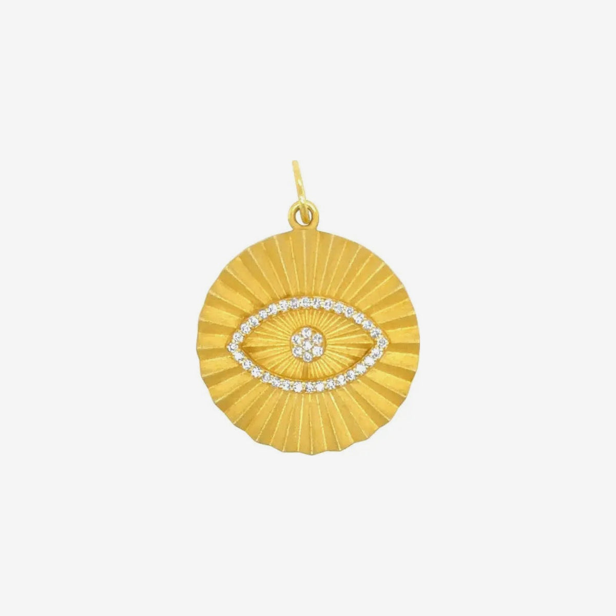 Brushed Gold Diamond Eye Pendant in 14K Yellow Gold, view 2 | JJ Jewelry Miami