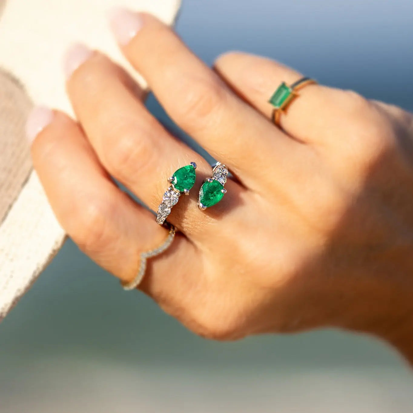 By Pass Emerald Diamond Ring Princess Jewelry Shop