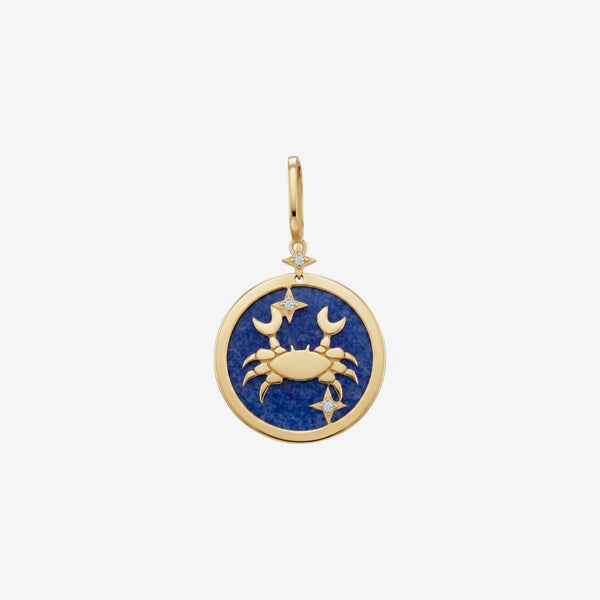 Cancer Zodiac Pendant with Blue Quartz & Diamonds in 18K Yellow Gold, view 2 | JJ Jewelry Miami
