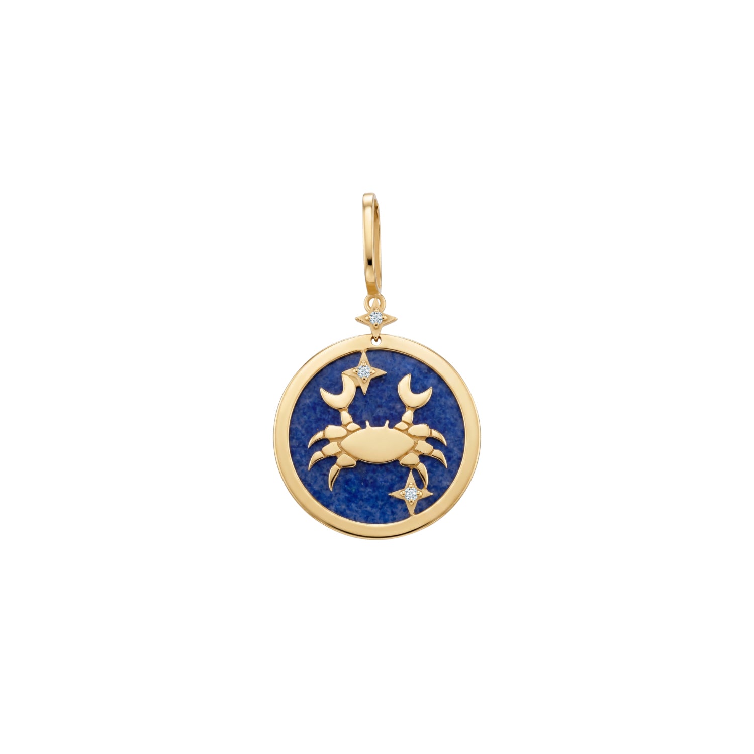 Cancer Zodiac Pendant with Blue Quartz and Diamonds in 18K Yellow Gold